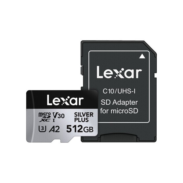 LEXAR MICROSDXC PROFESSIONAL SILVER PLUS 512GB V30 TARJETA DE MEMORIA CON SD ADAPTOR LEXAR MICROSDXC PROFESSIONAL SILVER PLUS 512GB V30 TARJETA DE MEMORIA CON SD ADAPTOR