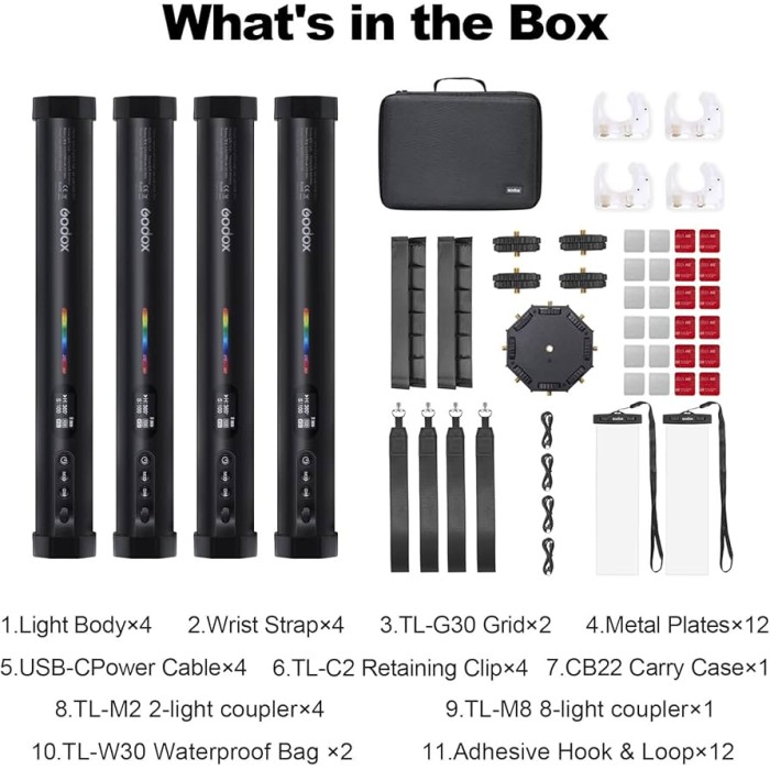 GODOX TL30-K4 TUBE LIGHT RGB 4-LIGHT KIT GODOX TL30-K4 TUBE LIGHT RGB 4-LIGHT KIT