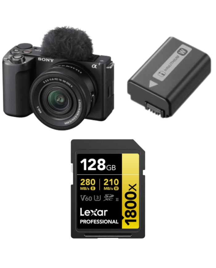 SONY ZV-E10 + 16-50mm + BATERÍA + LEXAR SD GOLD 128GB