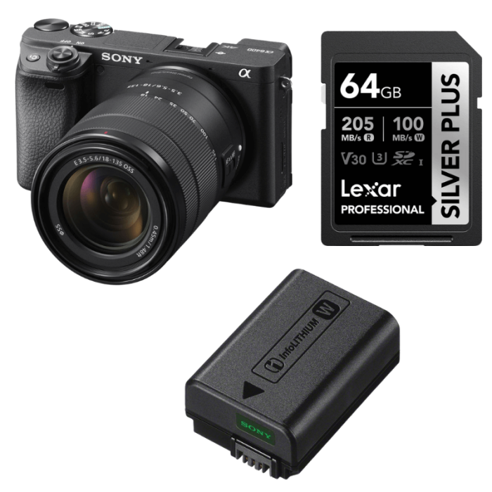 SONY 6400 + 18-135MM F/3.5-5.6 + SONY NP-FW50 BATERÍA + LEXAR SD 64GB SILVER