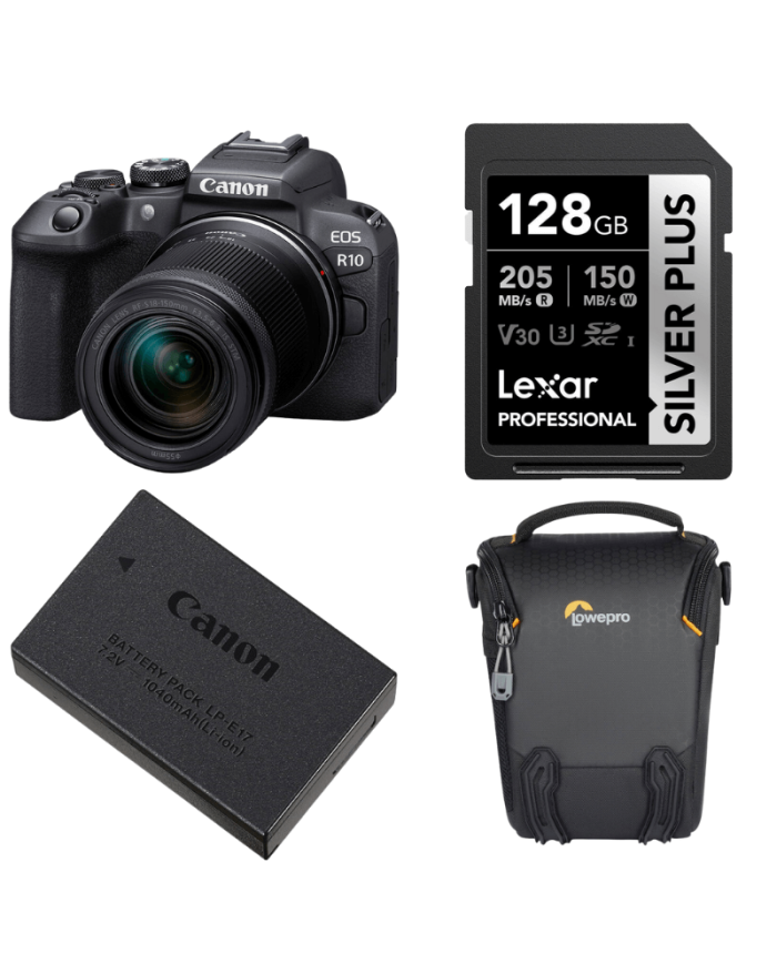 CANON EOS R10 + 18-150MM + LEXAR SD 128GB SILVER + CANON LP-E17 BATERÍA + LOWEPRO TLZ30 III