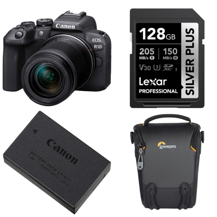 CANON EOS R10 + 18-150MM + LEXAR SD 128GB SILVER + CANON LP-E17 BATERÍA + LOWEPRO TLZ30 III