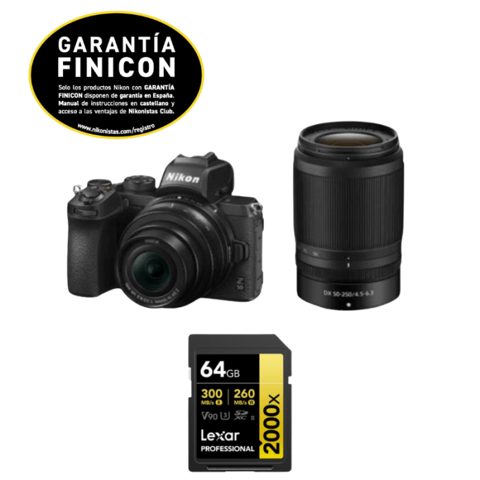 NIKON Z50 II + 16-50mm + 55-250mm CON LEXAR SD GOLD 64GB