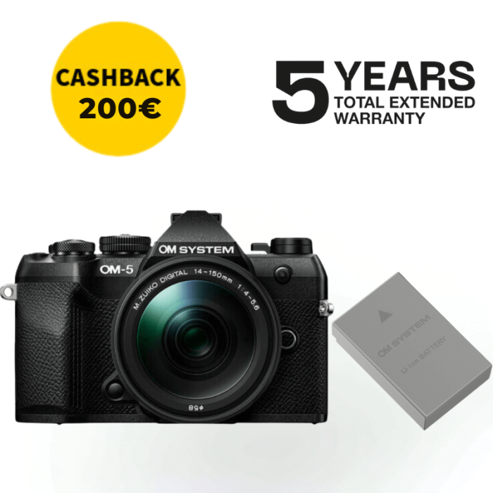 OM SYSTEM OM-5 MARK II CÁMARA MIRRORLESS CON 14-150MM F/4-5.6 II (NEGRA)