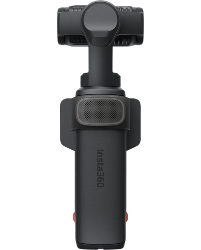 Parte traseraInsta360 Luna Ultra Negro Cósmico con pantalla táctil OLED rotable y joystick de control de seguimiento AI