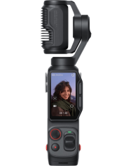 Vista lateral Insta360 Luna Ultra Negro Cósmico con gimbal de 3 ejes y cuerpo compacto de 232 g