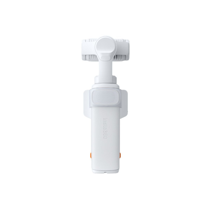 Parte posterior de la Insta360 Luna Ultra con pantalla táctil OLED rotable y joystick de control de seguimiento AI