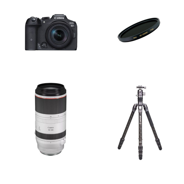 Canon EOS R7 + RF 100-500mm L + Filtro Solar Marumi EXUS ND100000 + Trípode Benro Rhino Carbon