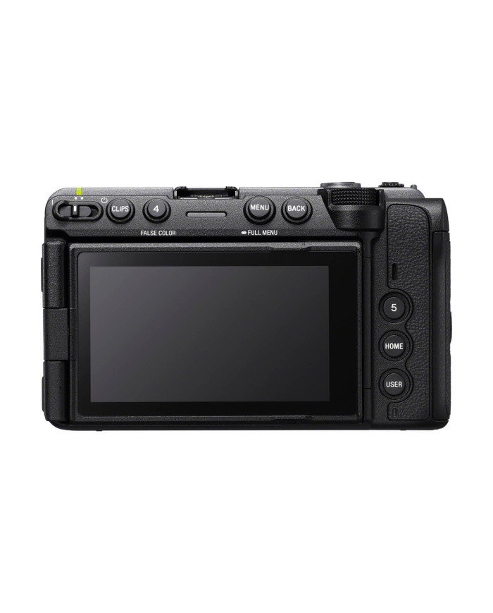 Sony FX5 vista trasera mostrando controles BIONZ XR2 pantalla LCD 3.5 pulgadas y conectividad tri-banda WiFi