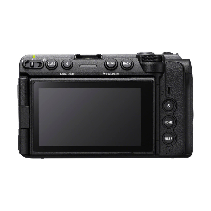 Sony FX5 vista trasera mostrando controles BIONZ XR2 pantalla LCD 3.5 pulgadas y conectividad tri-banda WiFi