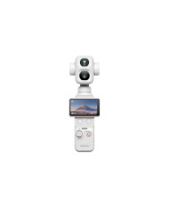 DJI Osmo Pocket 4P en Pearl White, vista frontal, cámara gimbal con sensor 1" y teleobjetivo 60mm f/1.8