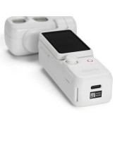 DJI Osmo Pocket 4P Pearl White parte posterior con pantalla OLED 2", joystick analógico y botones físicos