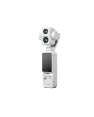 Vista lateral DJI Osmo Pocket 4P Pearl White con gimbal mecánico 3 ejes y pantalla OLED giratoria de 2 pulgadas