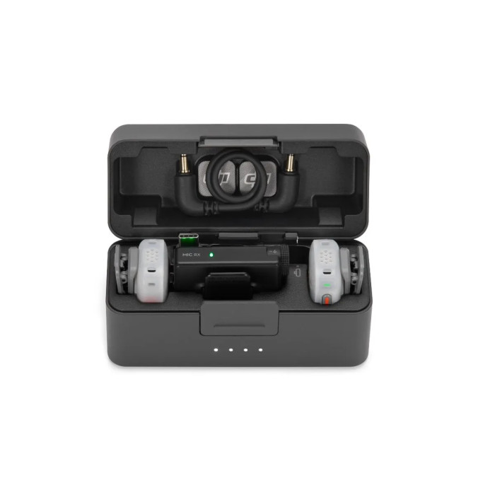 DJI Mic Mini 2S sistema completo 2TX+1RX con estuche de carga, 2 transmisores y receptor inalámbrico