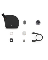 Contenido del pack DJI Mic Mini 2S Transmisor con clip magnético, imán, protector antiviento y tapa frontal