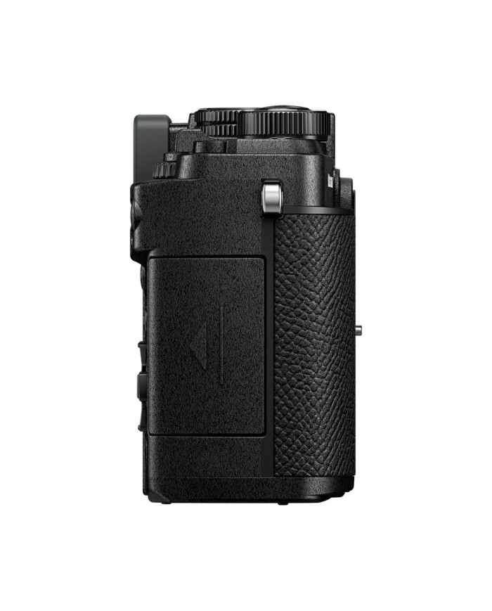 Perfil lateral de la cámara mirrorless OM SYSTEM PEN en negro, cuerpo compacto y ligero