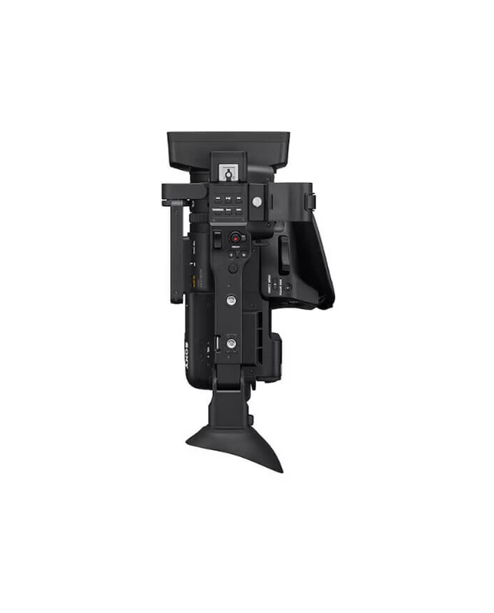 Sony PXW-Z200 vista superior con asa, micrófono y controles del cuerpo de la cámara