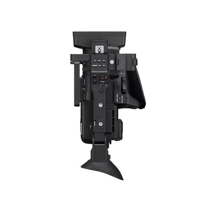 Sony PXW-Z200 vista superior con asa, micrófono y controles del cuerpo de la cámara