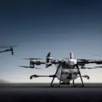 Varios modelos de drones volando.